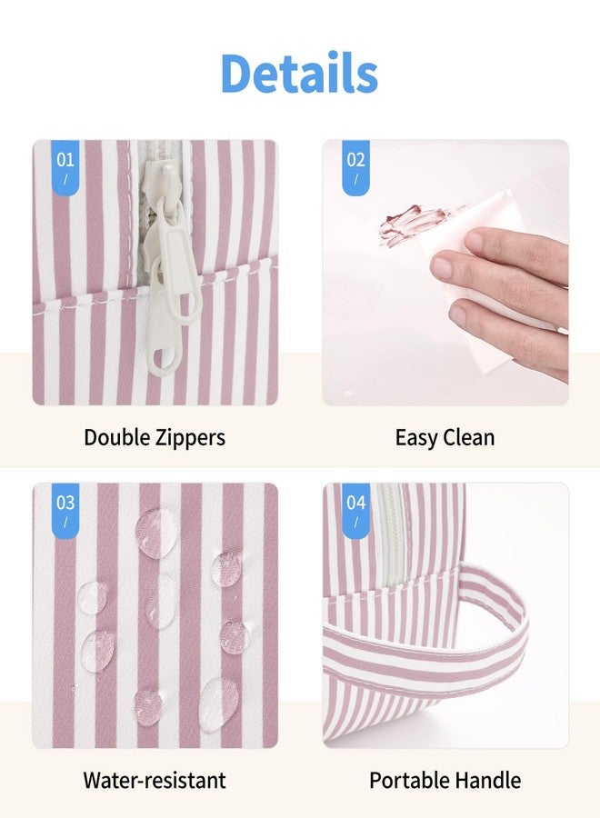 Narwey Clear Toiletry Bags for Traveling Women Men, Clear Travel Bags for Toiletries Makeup Bag Cosmetic Bag with Zipper, Make Up Organizer, Skincare Bag (Dusty Pink Stripe) - Image 5